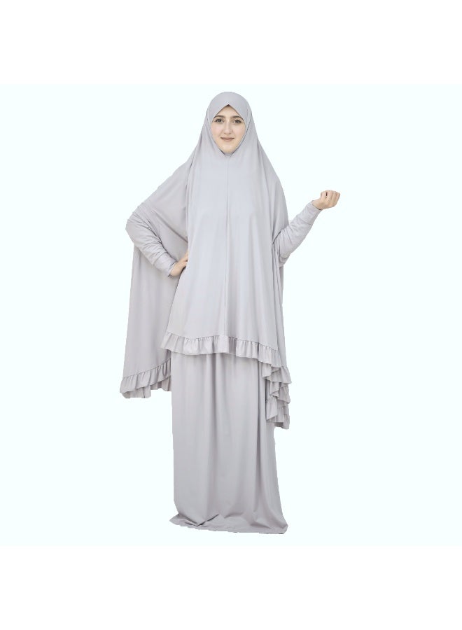 اسدال صلاة نسائي من قطعتين حجاب وتنورة بالاكمام - طقم صلاة  قطعتين بالاكمام - طقم ملابس الصلاة بالاكمام .